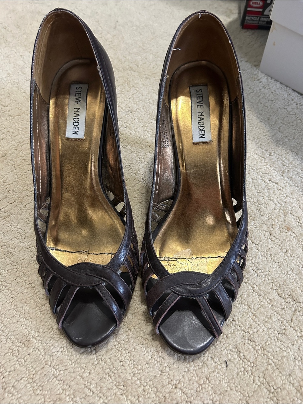 Steve Madden Dark Brown Braided Peep-Toe Heels